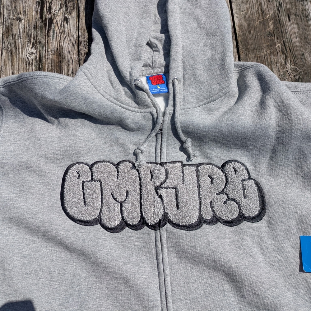 Gray Zip-Up Hoodie with Graphic Logo